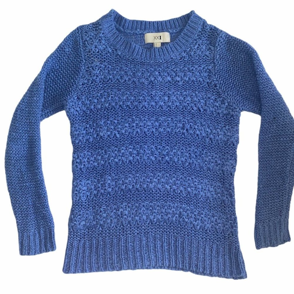 XXI Womens Open Crochet Knit Sweater Blue Large